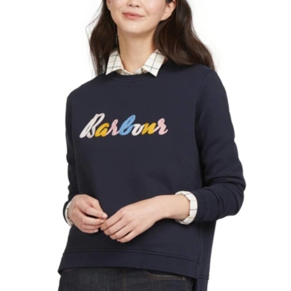 Barbour Sweaters - NWT Barbour Womens Blyth Logo Cotton Sweater Long Sleeve Size 14 Navy Blue